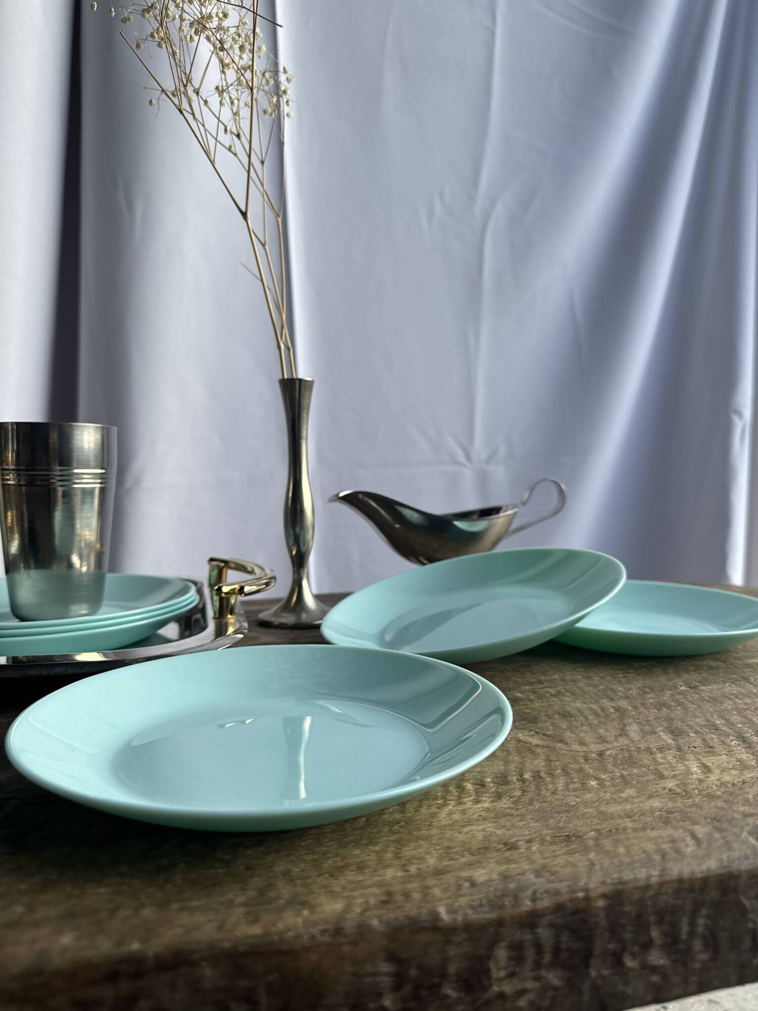 Set of 6 vintage turquoise blue dessert plates D18
