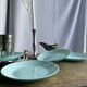 Set of 6 vintage turquoise blue dessert plates D18