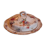 Old ceramic buttermaker, hand-painted floral patterns