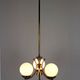Vintage Czech Bauhaus style pendant light, tall, with opaline glass globes, 1940s