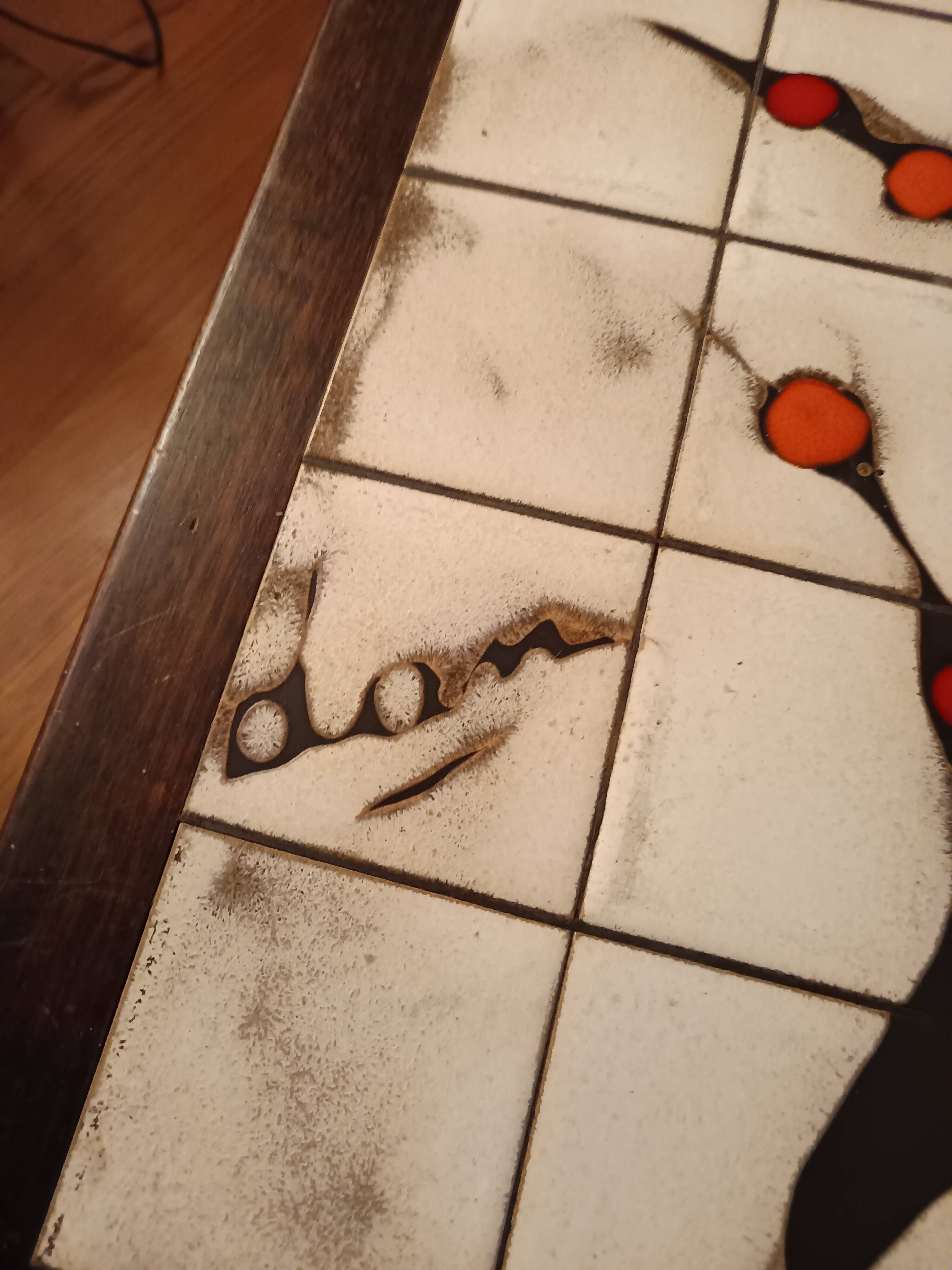 Ceramic and wood coffee table signed dan vallauris 1950/1960