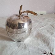 Vintage hollywood regency style apple shaped silver metal box