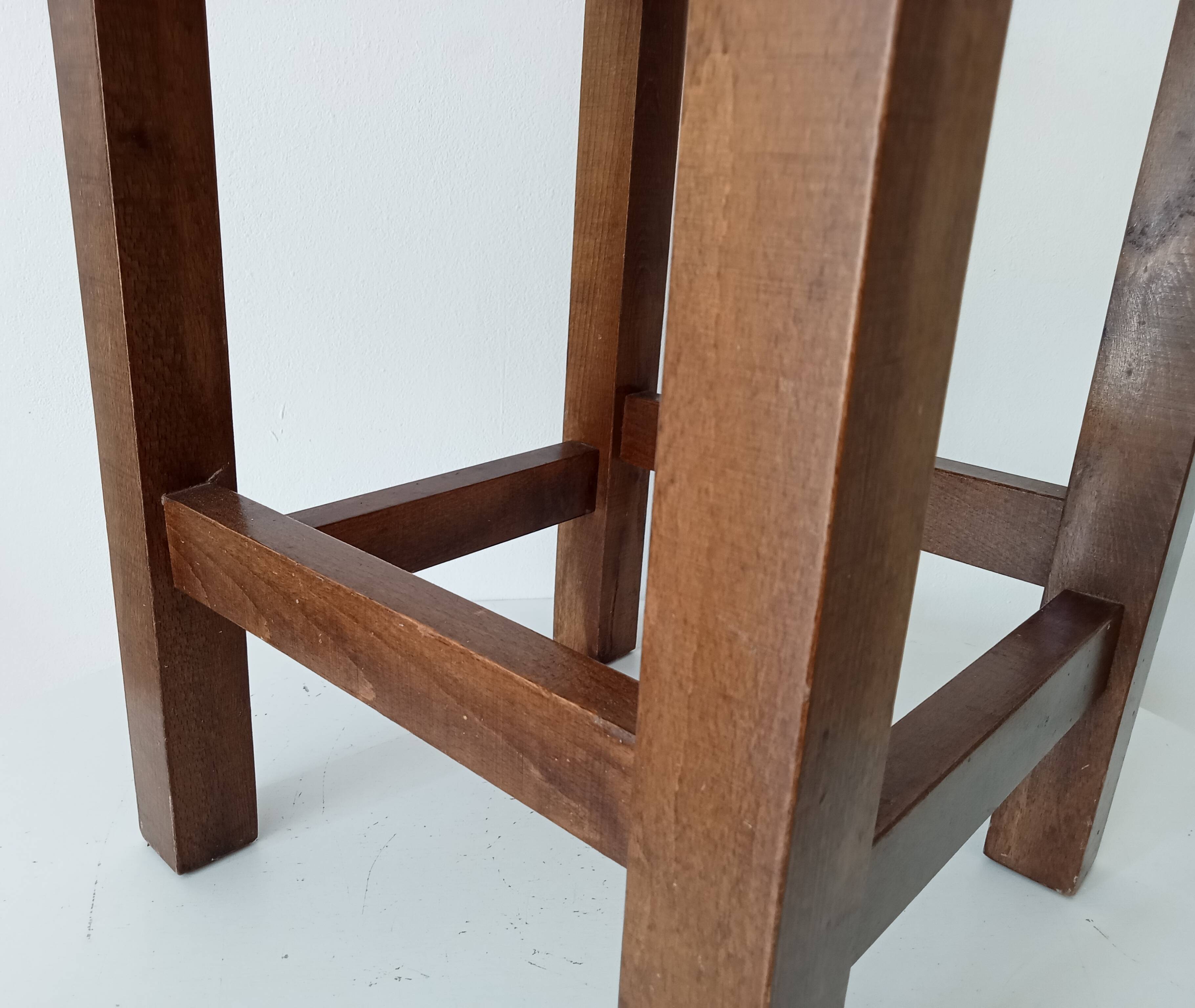 Antique solid oak stool Mountain Chalet