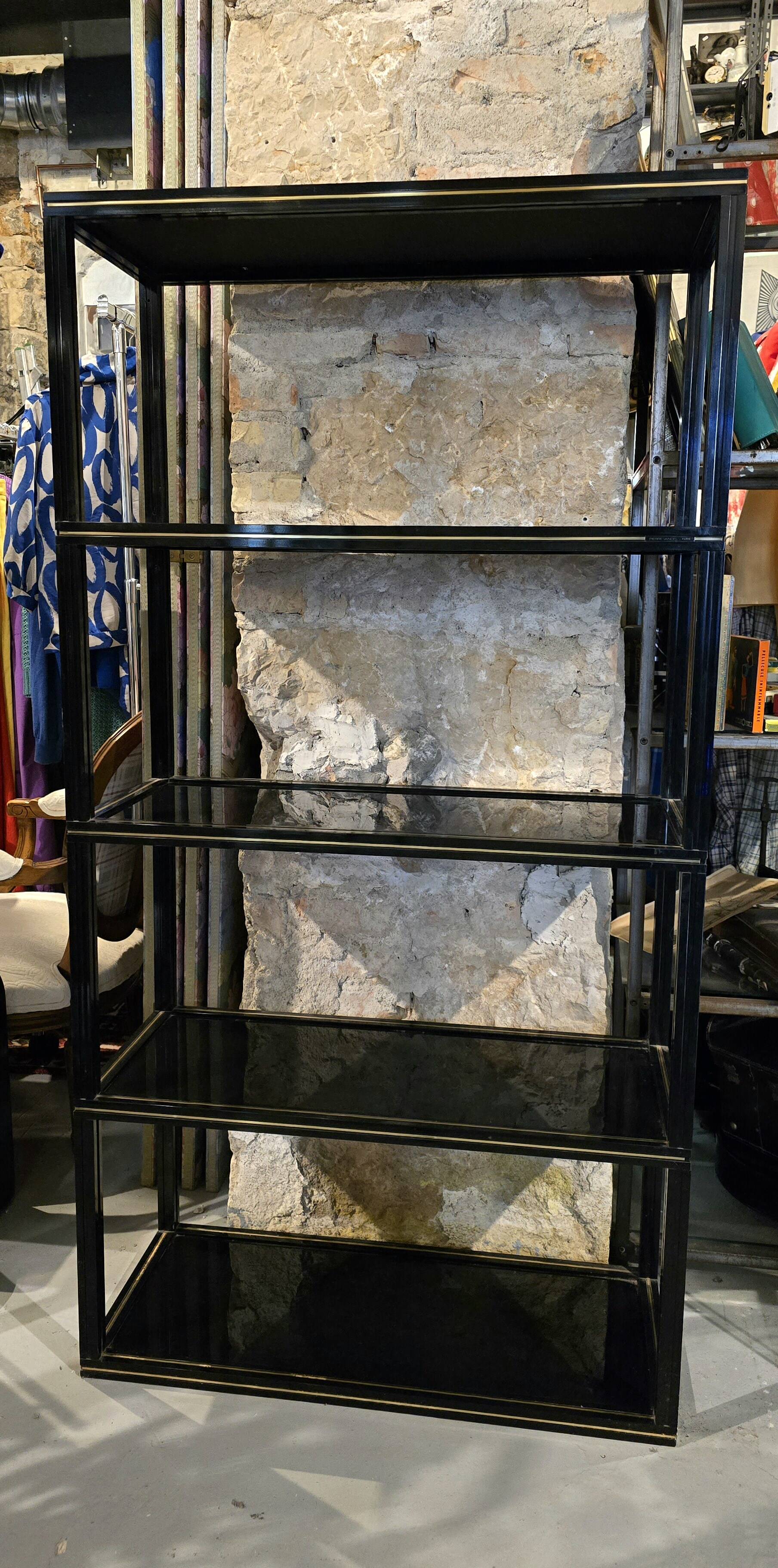 Pierre Vandel Paris shelf, black and gold, 1970s