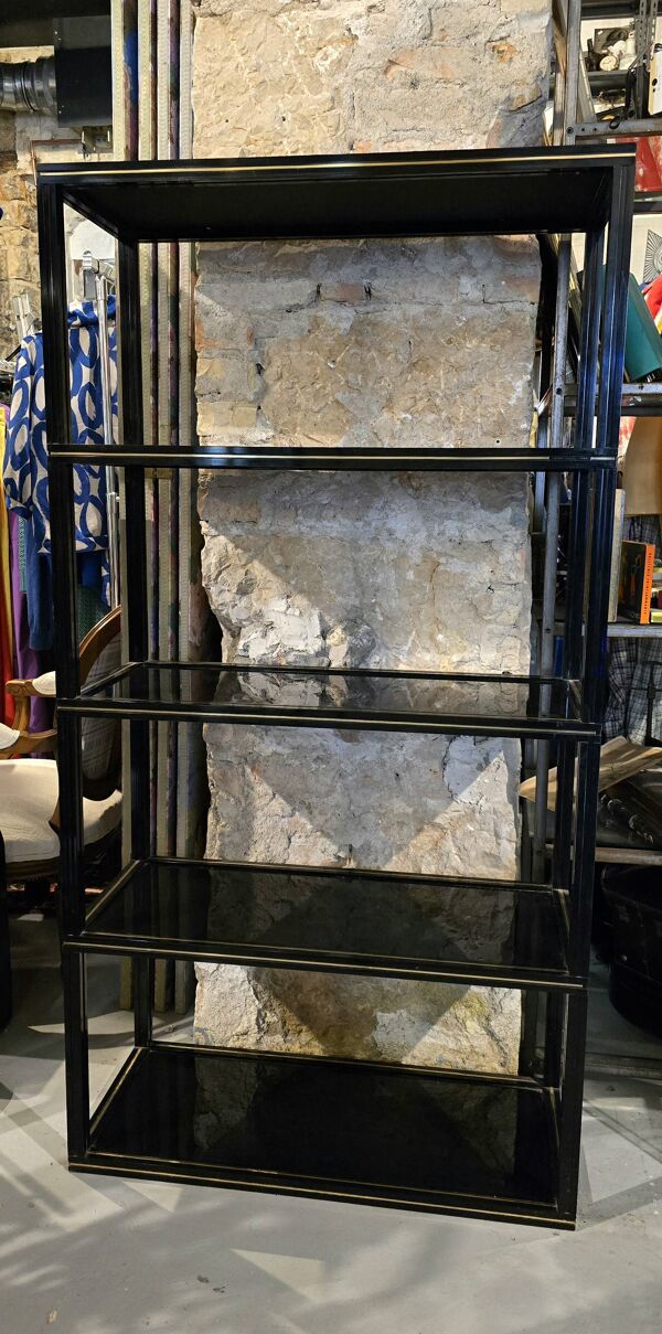 Étagère Pierre Vandel Paris, noir et doré, années 1970