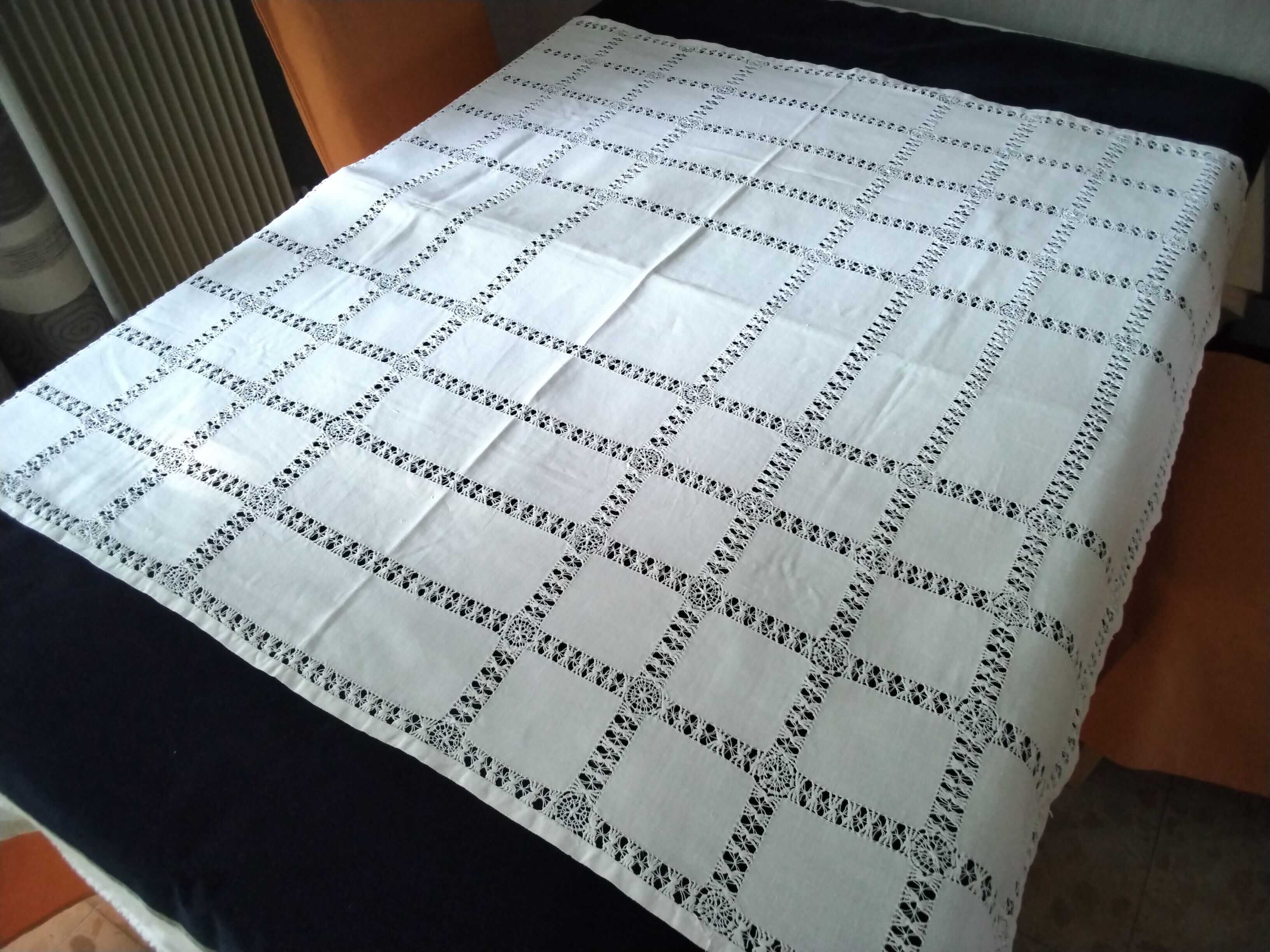 Small old linen tablecloth with days 1.09 x 1.14 m