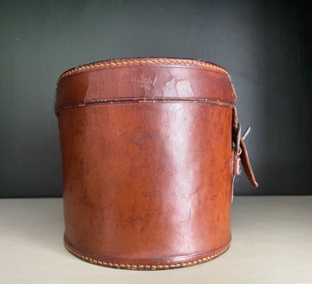 Leather collar box, circa 1900.