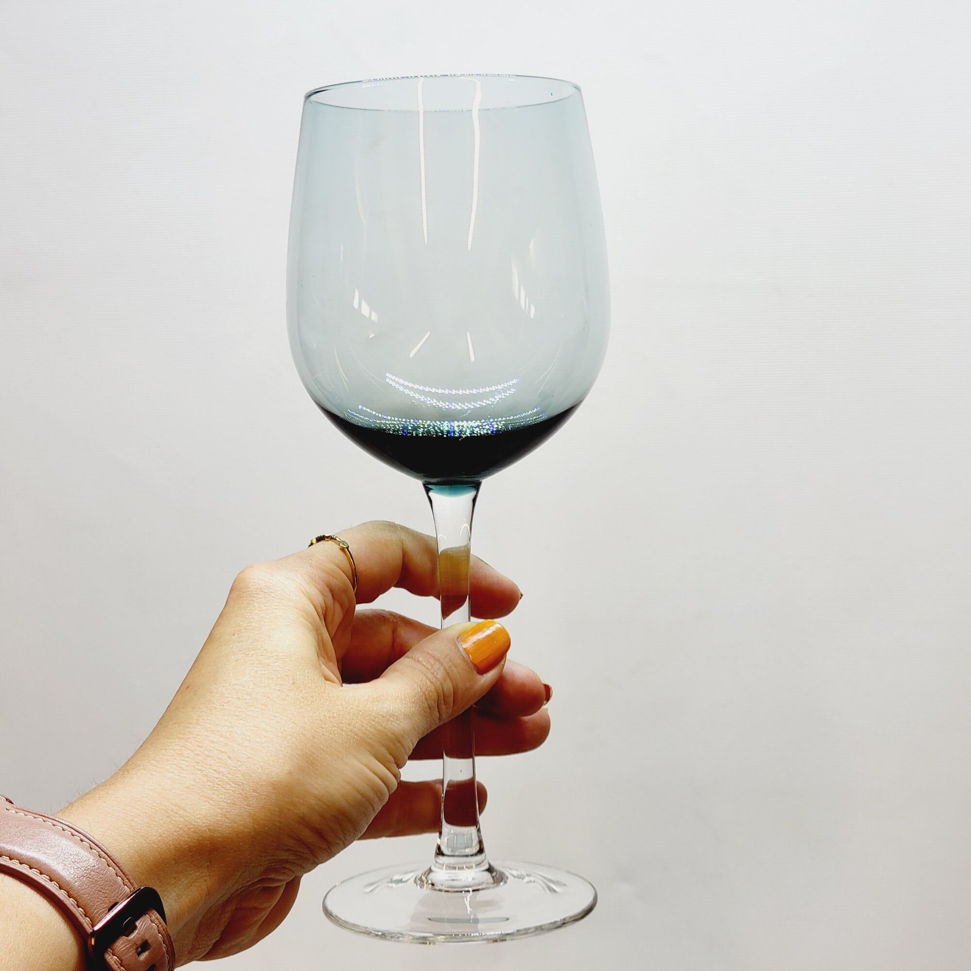 6 Large Wine or Water Balloon Glasses in Petrol Blue Color Blown Glass