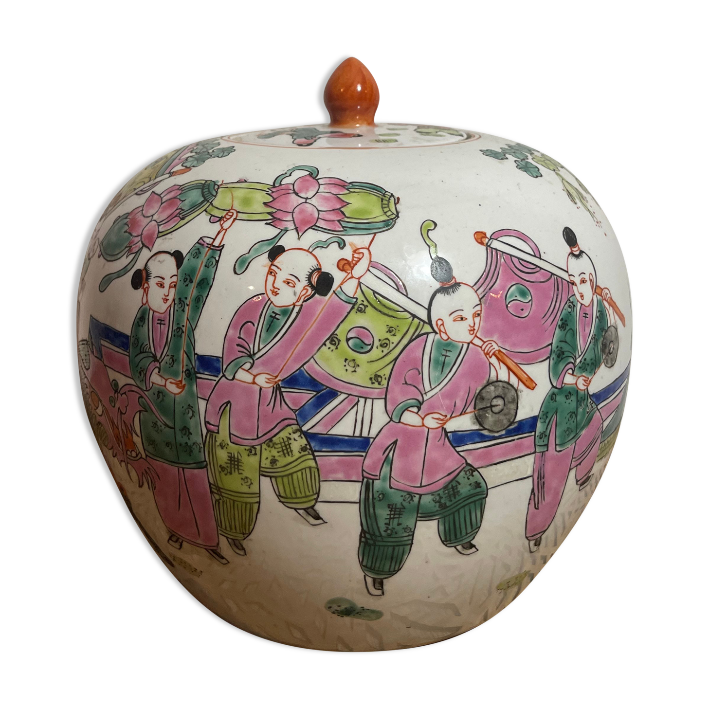 Ancient big ginger pot jar potiche chinese pink family 19th Qing dynasty