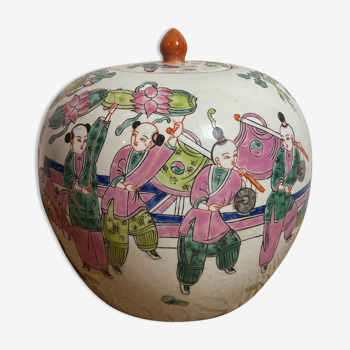 Pot à gingembre jar potiche chinois famille rose 19 ème Qing dynastie