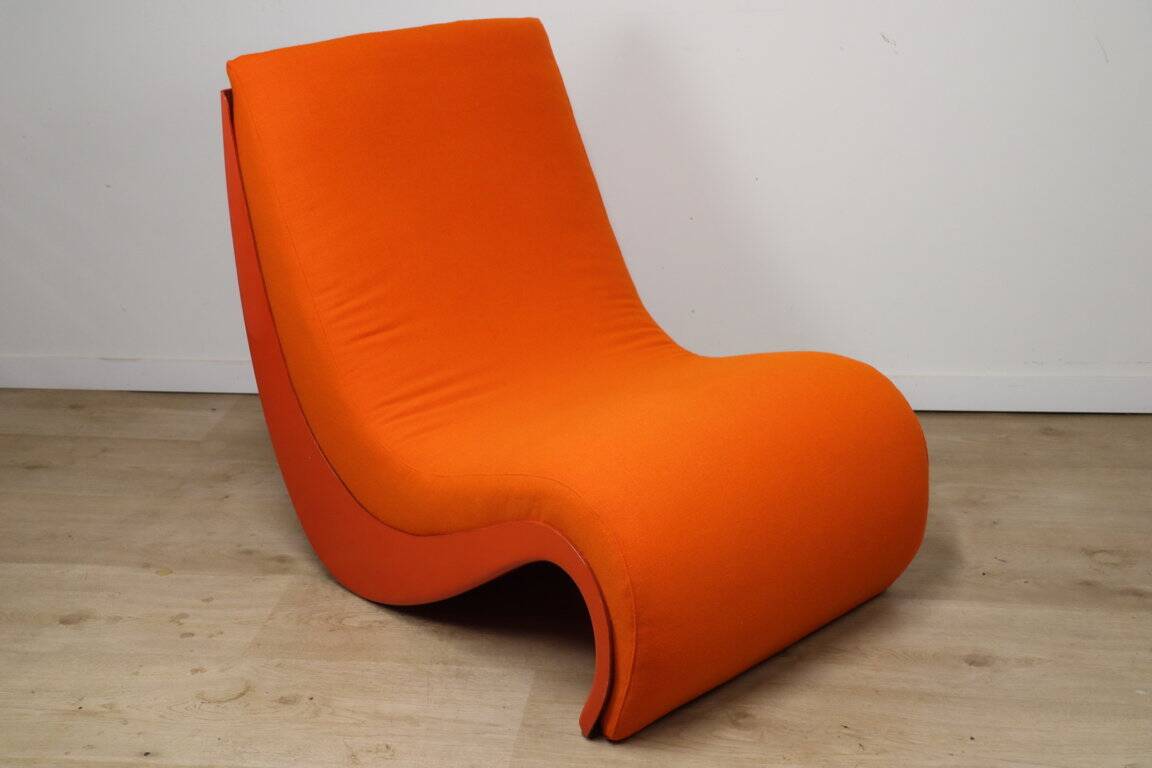 Vintage organic armchair in orange fabric and fiber, 1970