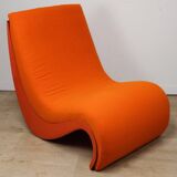 Vintage organic armchair in orange fabric and fiber, 1970