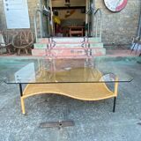 Rattan and glass coffee table circa 1970