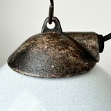 Industrial grey enamel factory lamp with cast iron top, 1960s