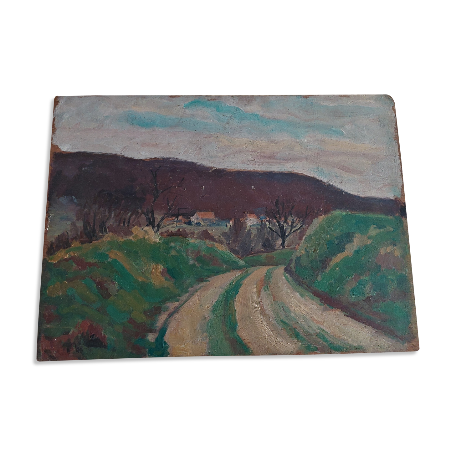 Painting oil on landscape panel early twentieth century