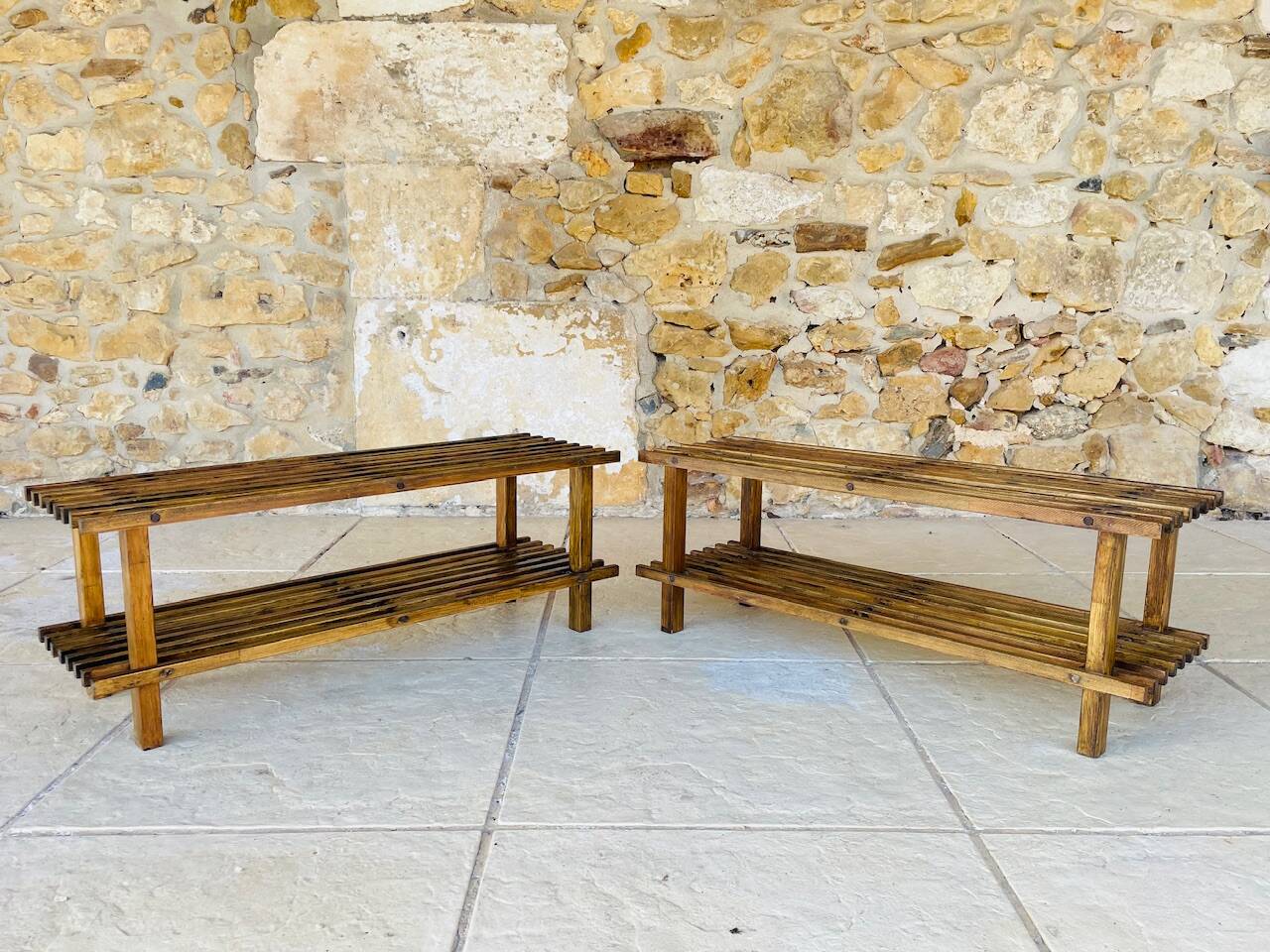 Pair of vintage side tables with 2 shelves