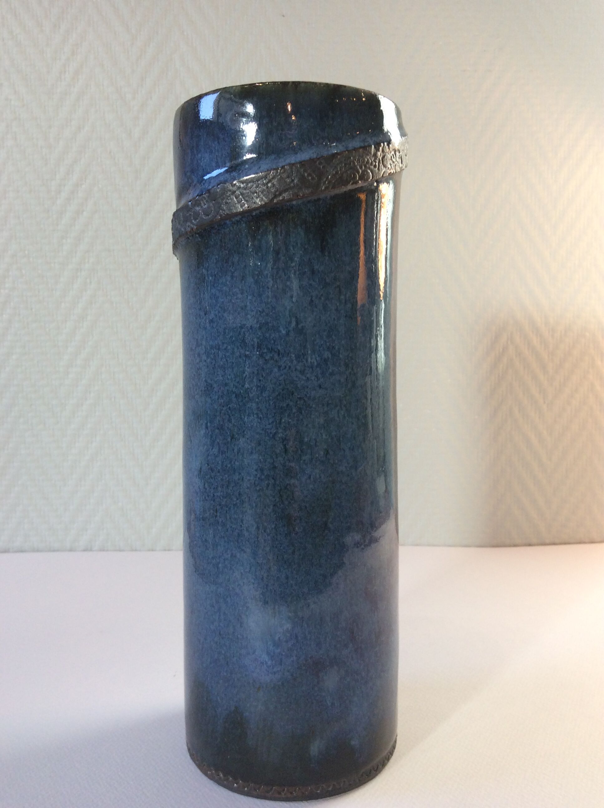 Japanese blue roll vase
