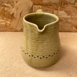 Ancien Pichet Grès Émaillé Beige Décor Ciselé Vintage