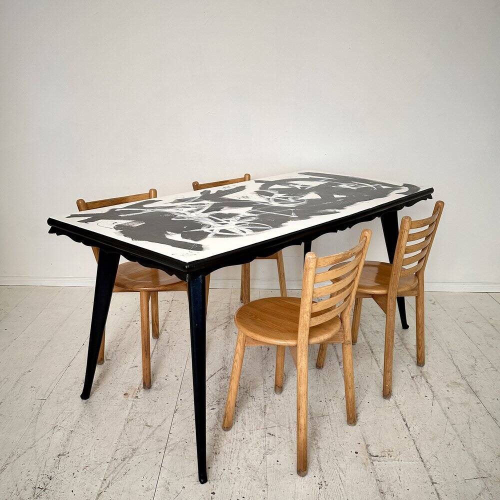 Abstract Painted Dining Table in Black and White, 1953