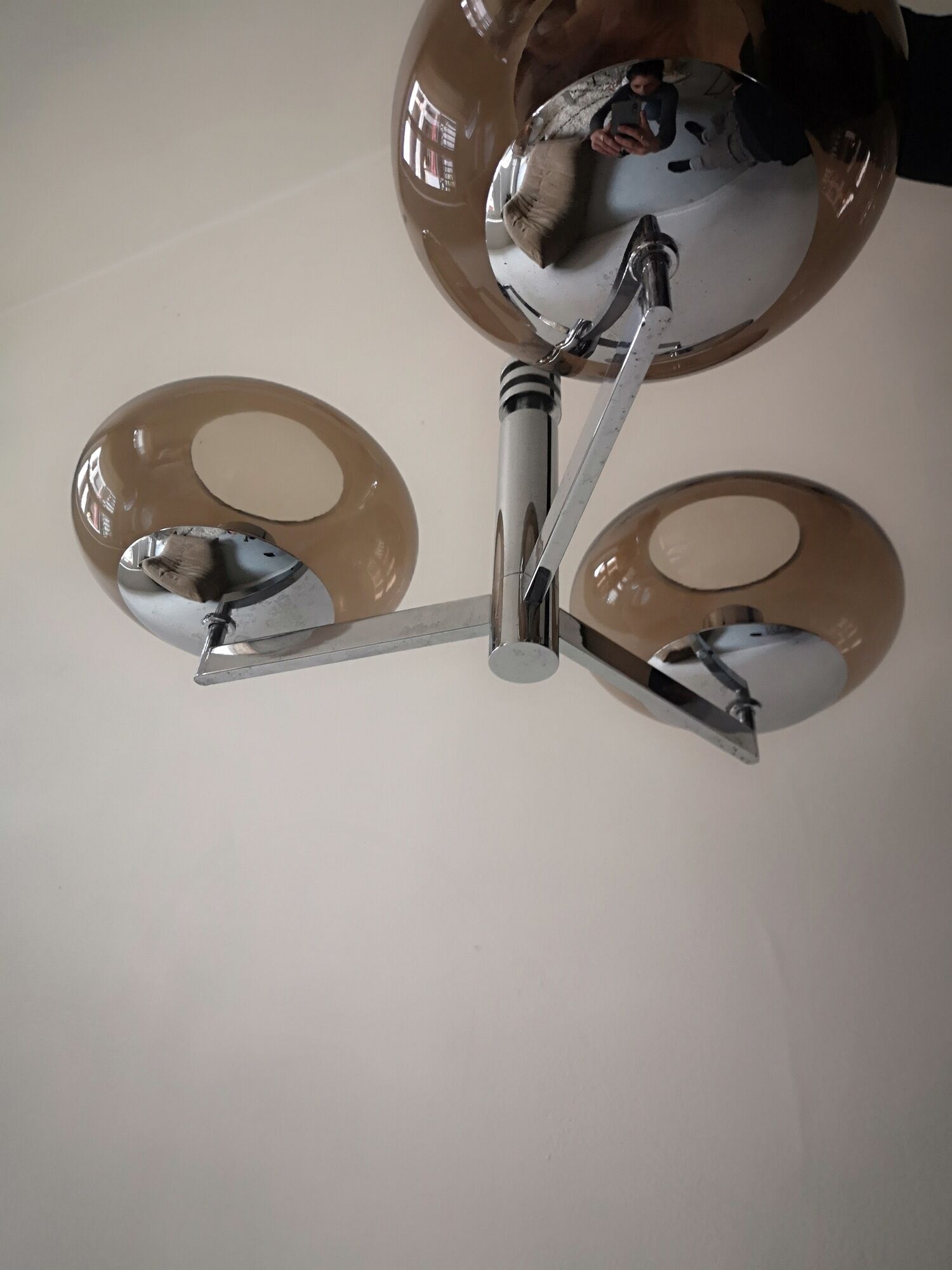 suspension in chrome and smoked glass from Sciolari, italy 1970