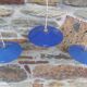Set of 3 blue enamelled industrial suspensions