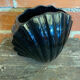 Vintage 1970s Black Ceramic Shell Vase #D690