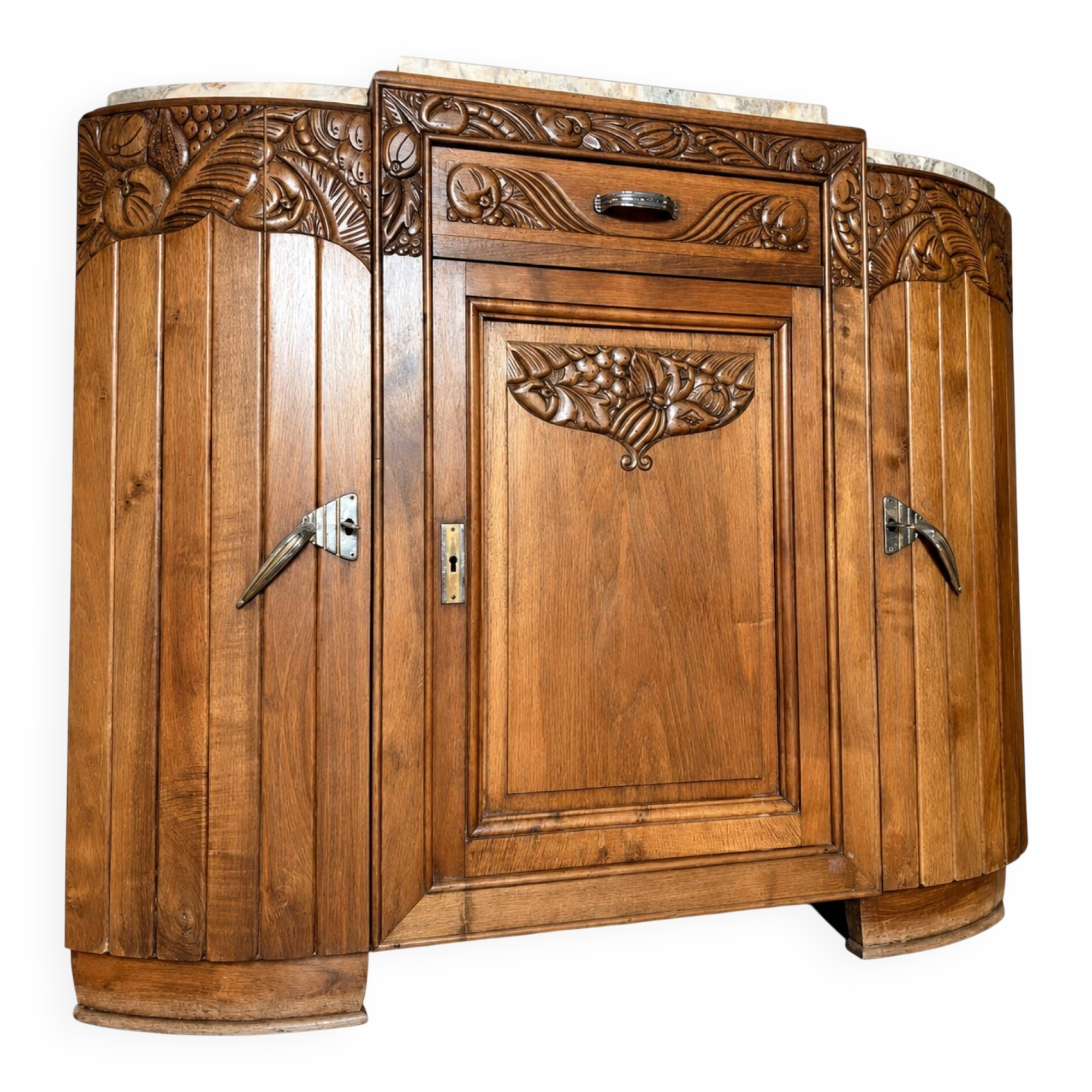 Art Deco buffet in solid wood — marble top and curved fronts