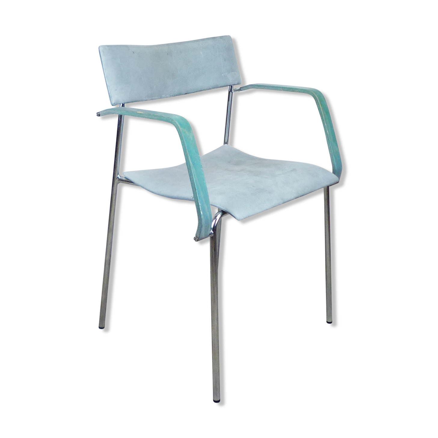 Chaise Lammhults en cuir et bois bleu