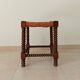 Vintage straw stool in turned wood 50s/60s