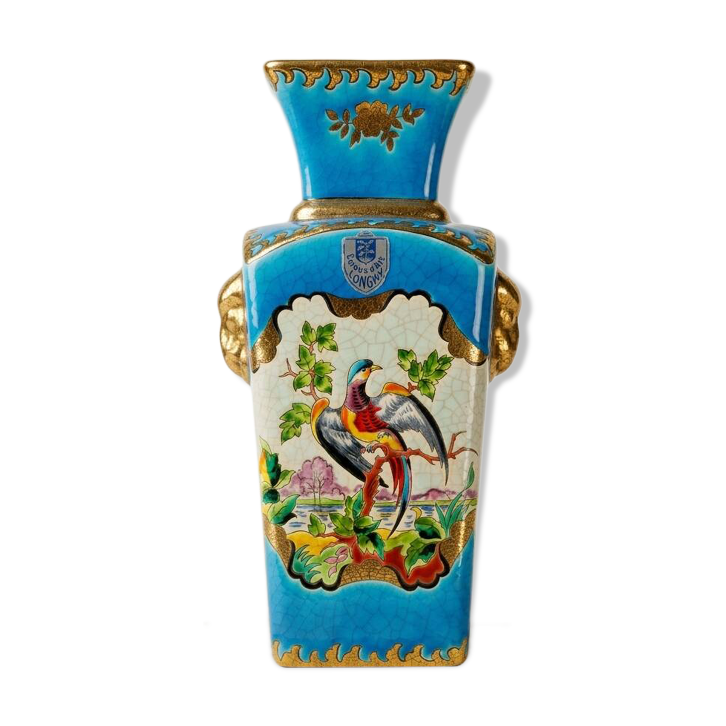 Longwy enamel vase - Art Deco - exotic elephant decoration
