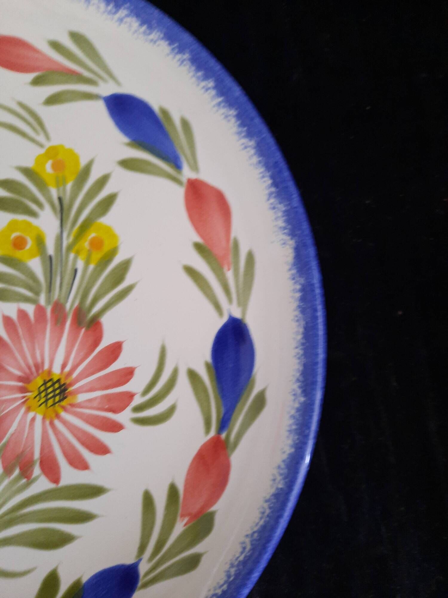 Ancienne assiette plate faïence hb quimper peint main décor floral