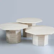 Set of 3 Travertine Octagonal Nesting Tables, 1970s.