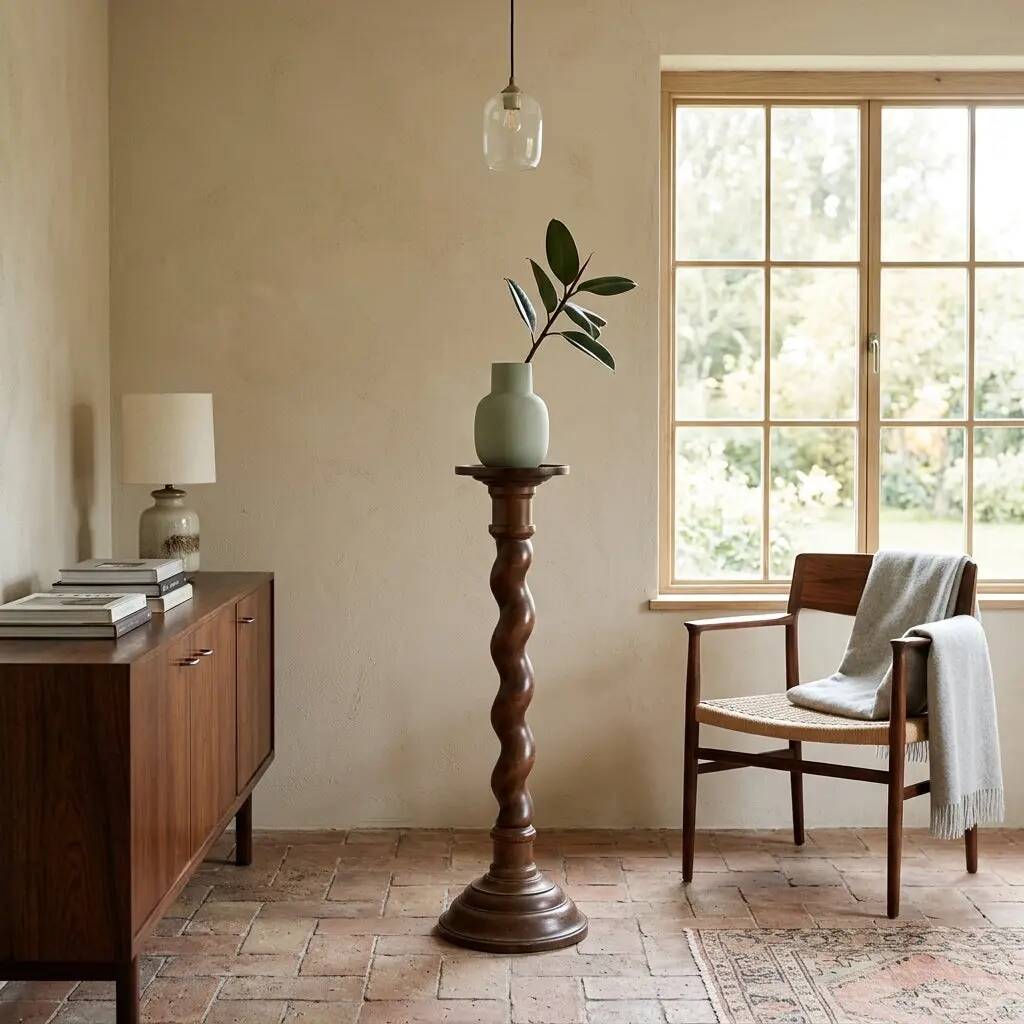 Column, ancient walnut pedestal, Italy, late 19th century