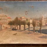 French Riviera beach scene oil on canvas 1950