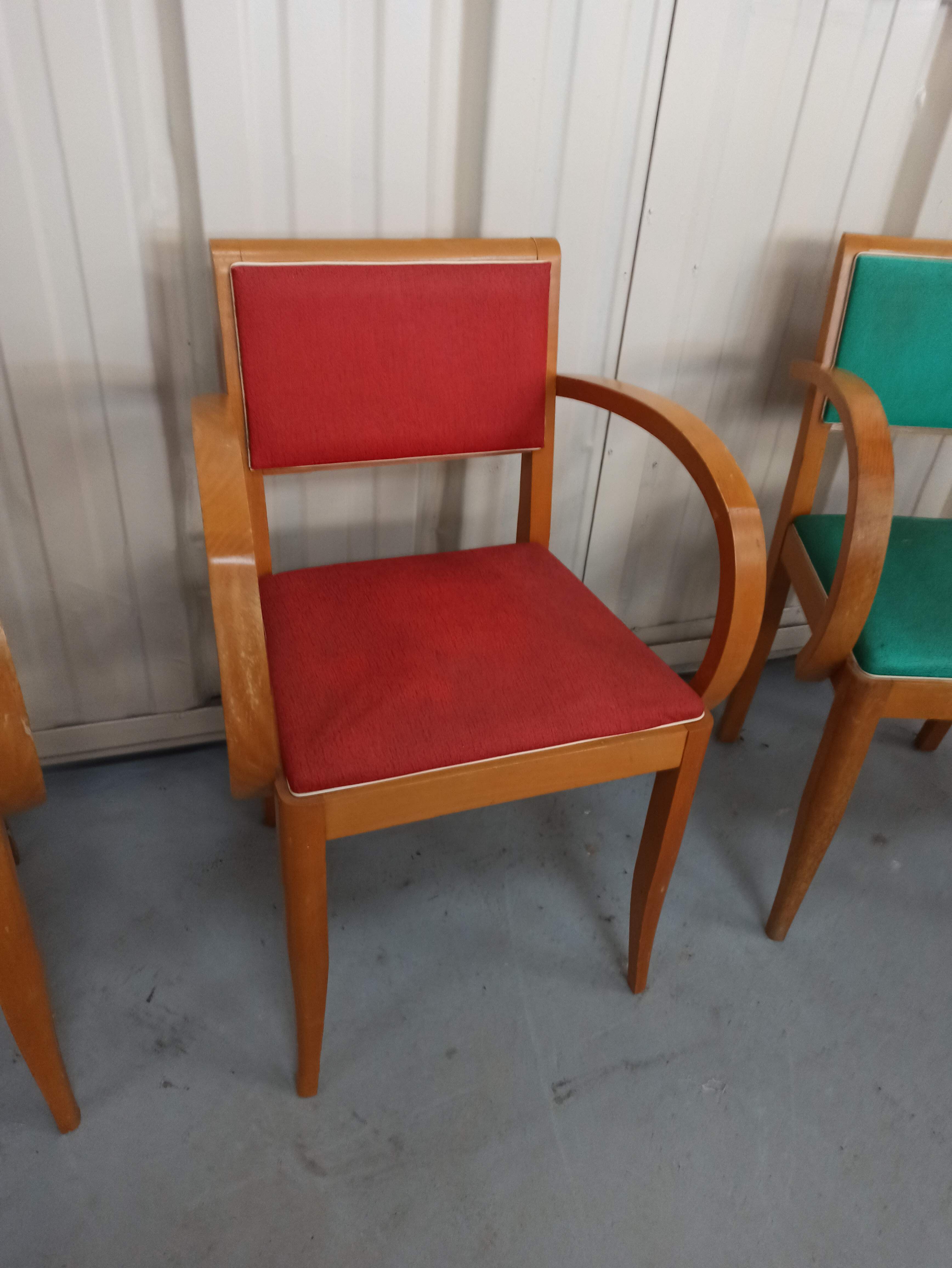 Lot 5 armchairs bridge skai and wood - red green