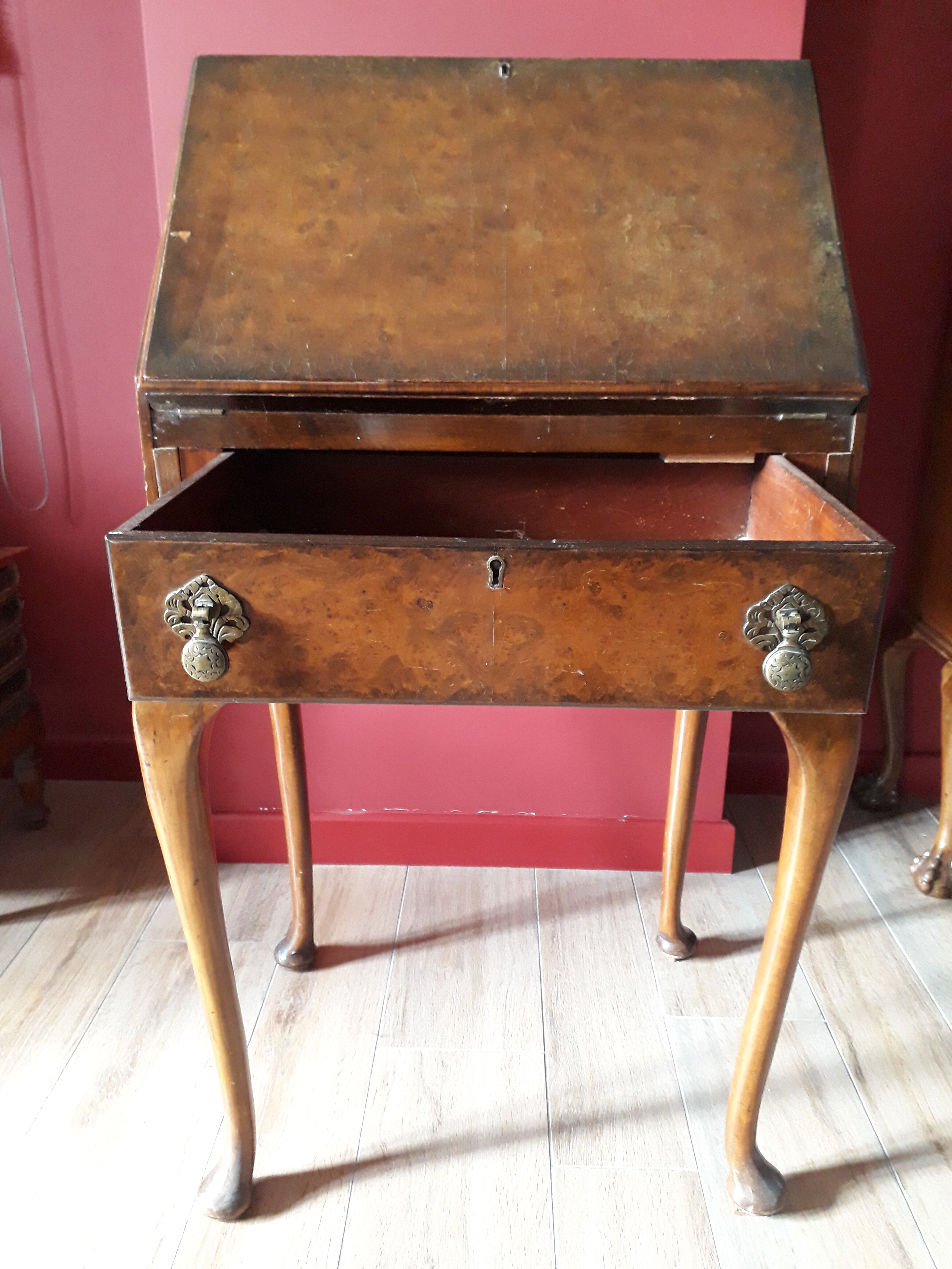 Antique secretary with drop-leaf flap