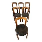 6 chaises bois et simili cuir design Bruno Rey pour Dietiker vintage années 60