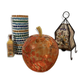 Lampe pomme en verre blanc, orange & rouge – vintage