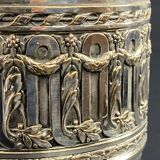 Large Louis XVI style silver metal lamp base on green marble base