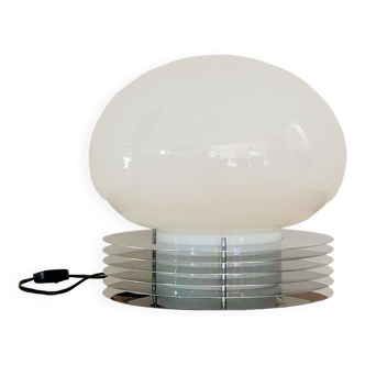 Table lamp in stainless steel and opaline glass by Tronconi Illuminazione, Italy 1970s