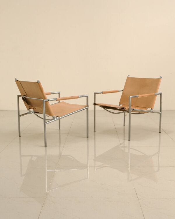 Paire de fauteuils ''SZ02'' cuir beige naturel par Martin Visser pour Spectru
