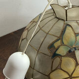 Pendant light, chandelier in mother-of-pearl and brass