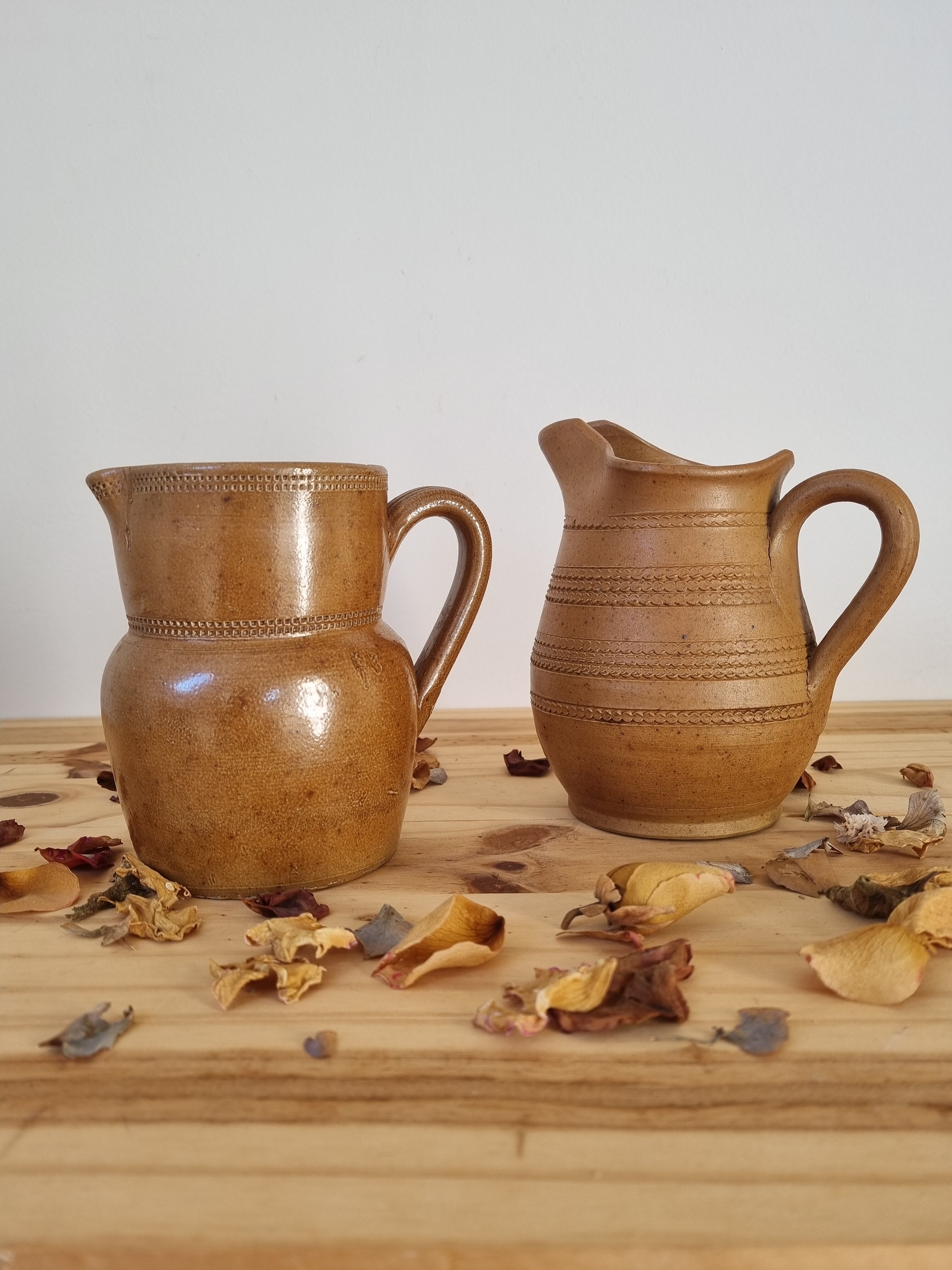 Pair of pitchers carafes vase stoneware