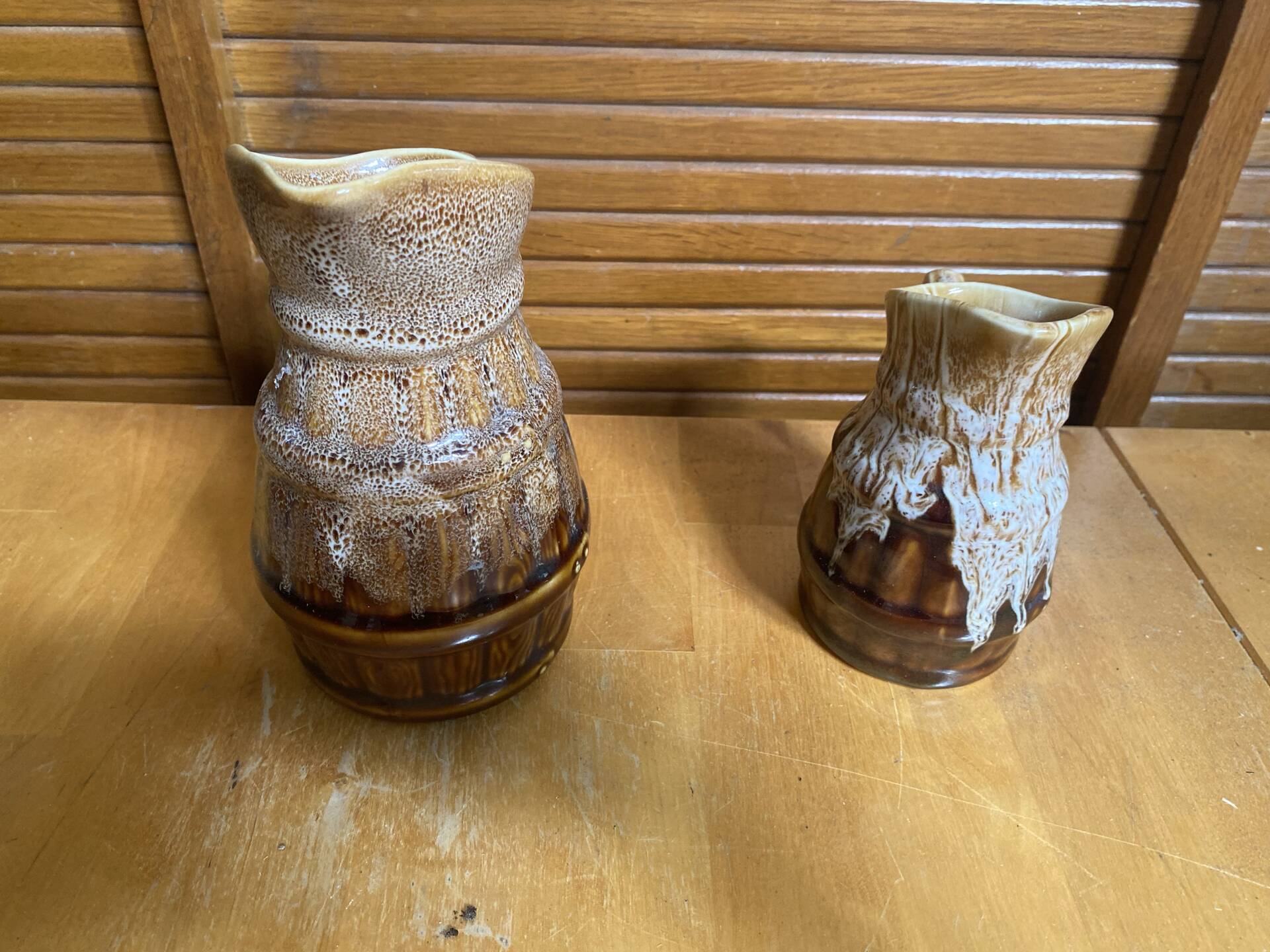 Pair of Barrel-Shaped Pitchers REVOL Flamed Ceramic 1/4 Litre Vintage