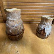 Pair of Barrel-Shaped Pitchers REVOL Flamed Ceramic 1/4 Litre Vintage