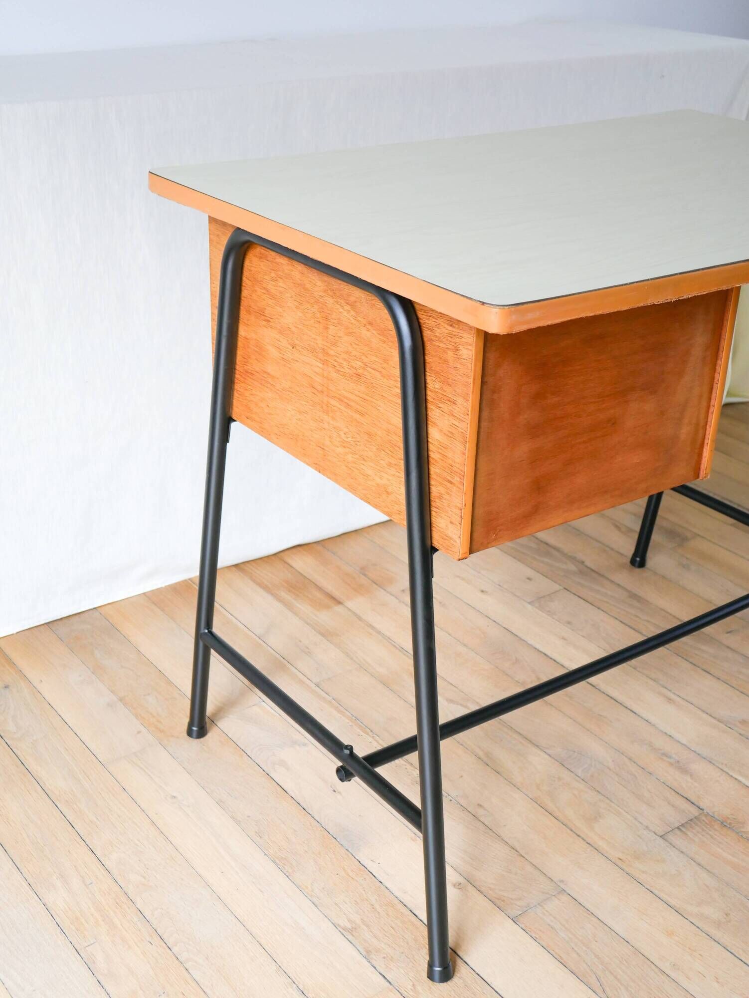 Formica, beech and black metal desk, Modernist Design, 1960