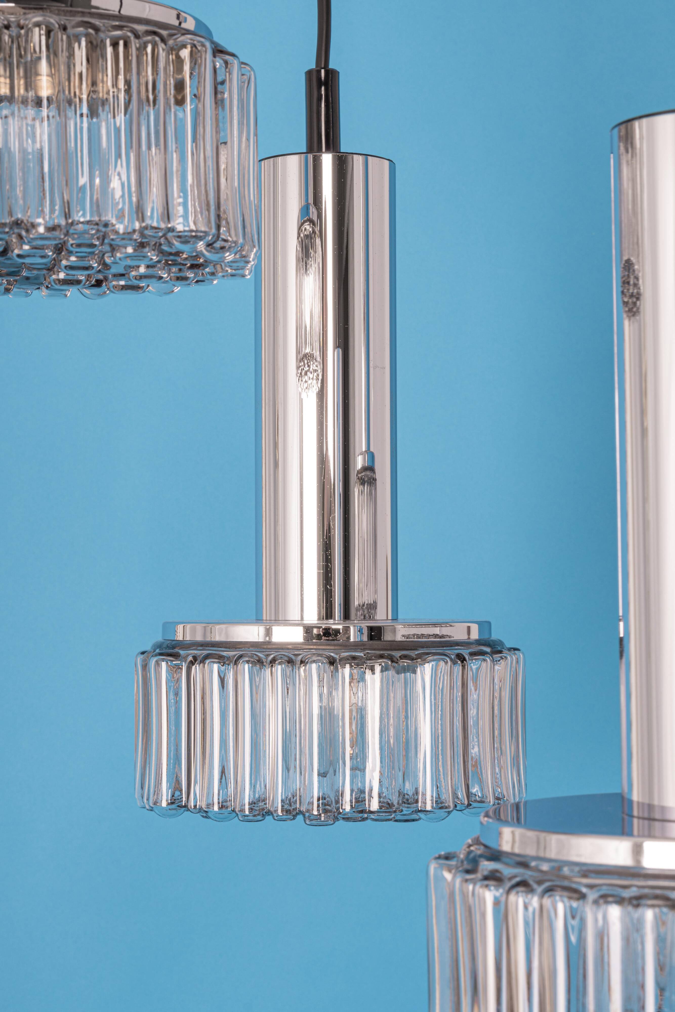 Large glass cascade chandelier designed for Staff Leuchten, Germany, 1970s.