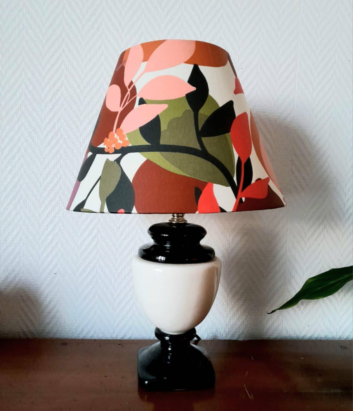 Vintage ceramic lamp with fruit lampshade