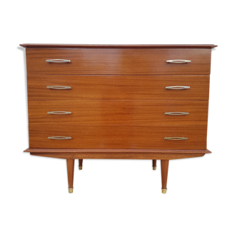 Chest of drawers 4 drawers, varnished, compass, handles brass feet
