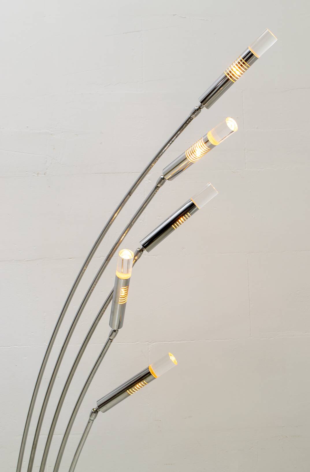 Midcentury Italian Arched Floor Lamp 5 Lights Chrome Metal and Lucite, 1960
